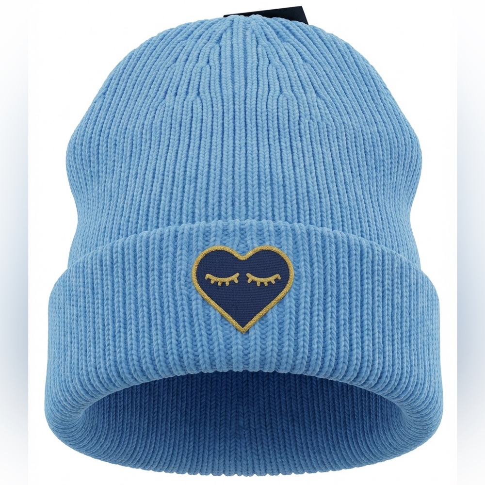 No Boundaries Blue Knit Hat with Heart Design